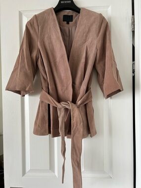 INTERMIX Suede Tie-Waist Jacket in Dusty Rose